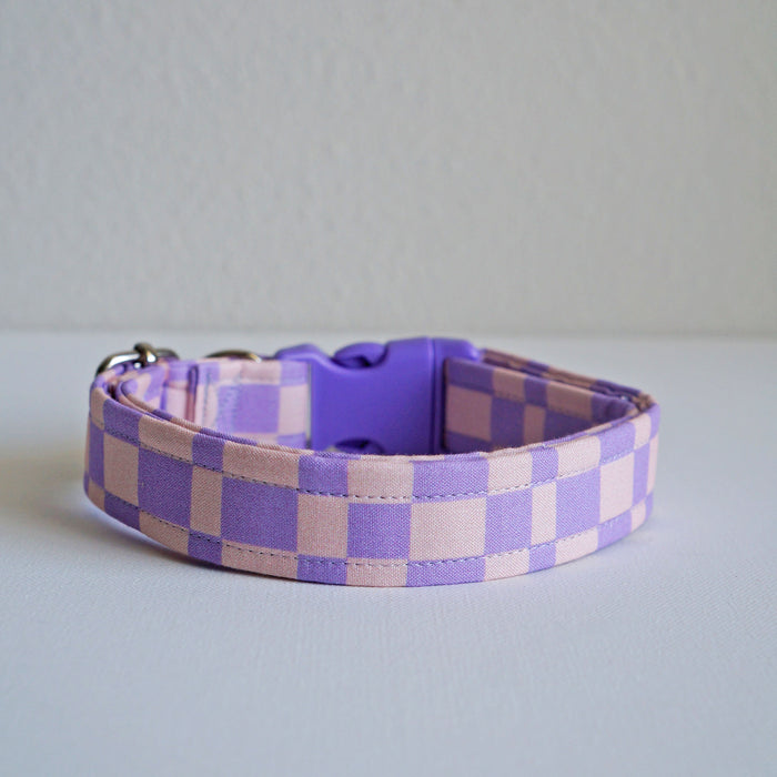 Lilac Checkered Dog Collar