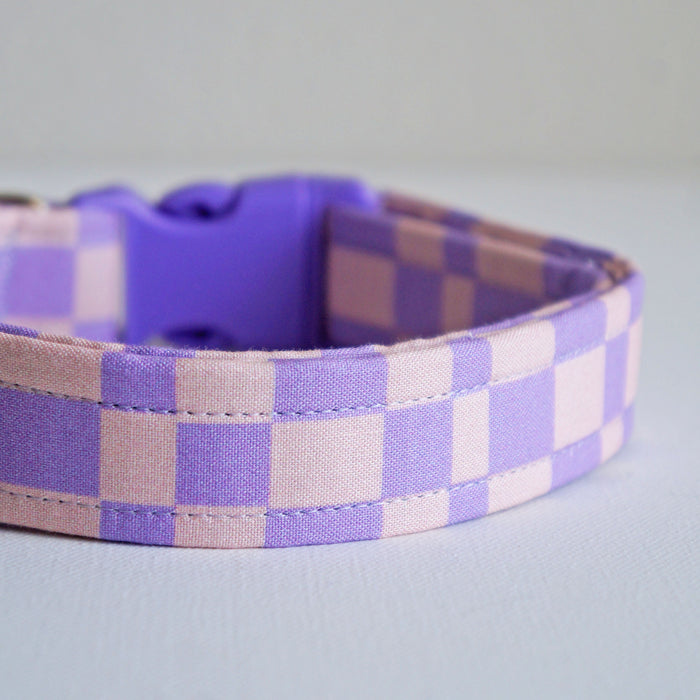Lilac Checkered Dog Collar