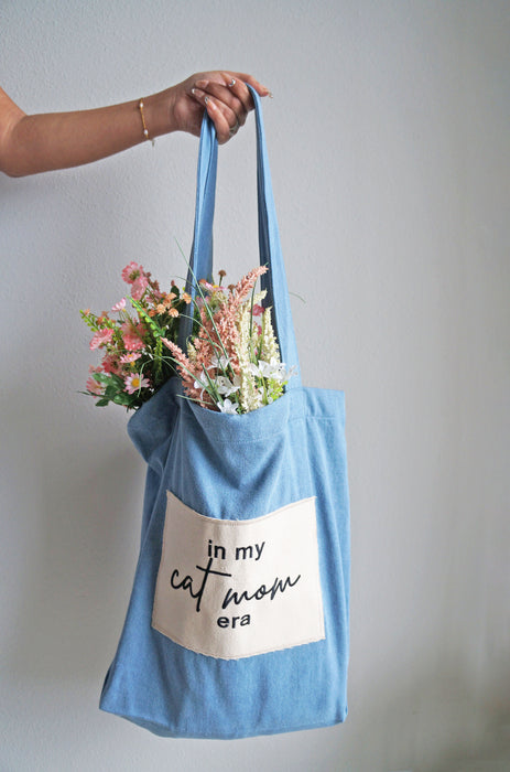 In My Cat Mom Era Denim Tote Bag