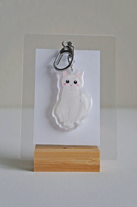 White Cat Epoxy Keychain
