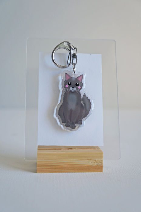 Grey Cat Epoxy Keychain