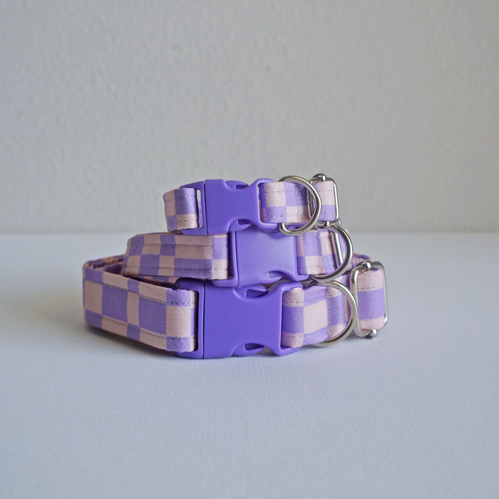 Lilac Checkered Dog Collar