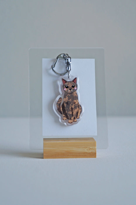 Tortie Cat Epoxy Keychain