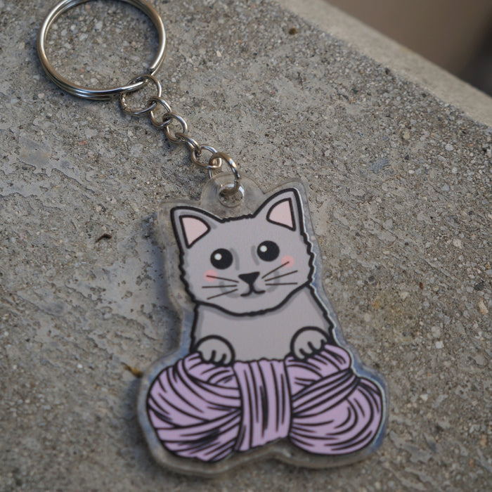 Grey Kitty Keychain